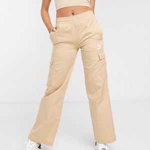 Puma Asos High Waist Wide Leg Beige Cargo Trousers Pants Women's Size XL